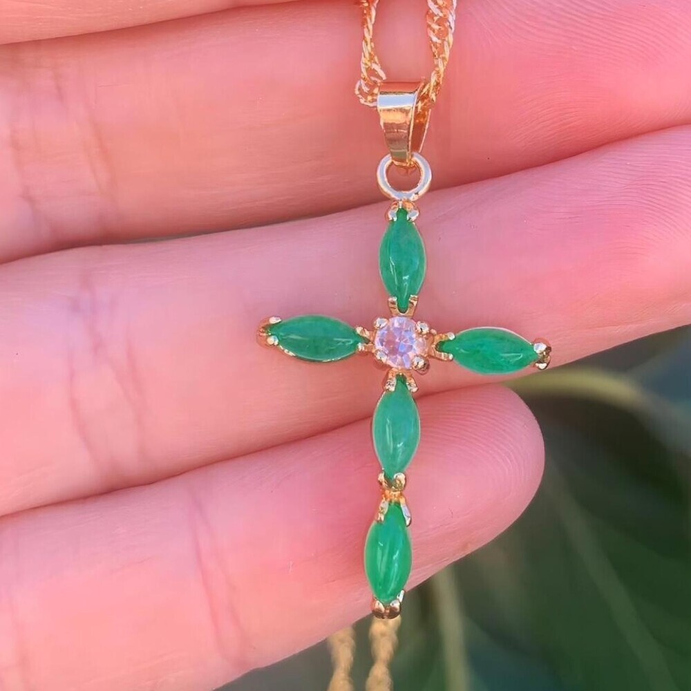 Jade Cross Necklace Emerald Crossnecklace 147 B